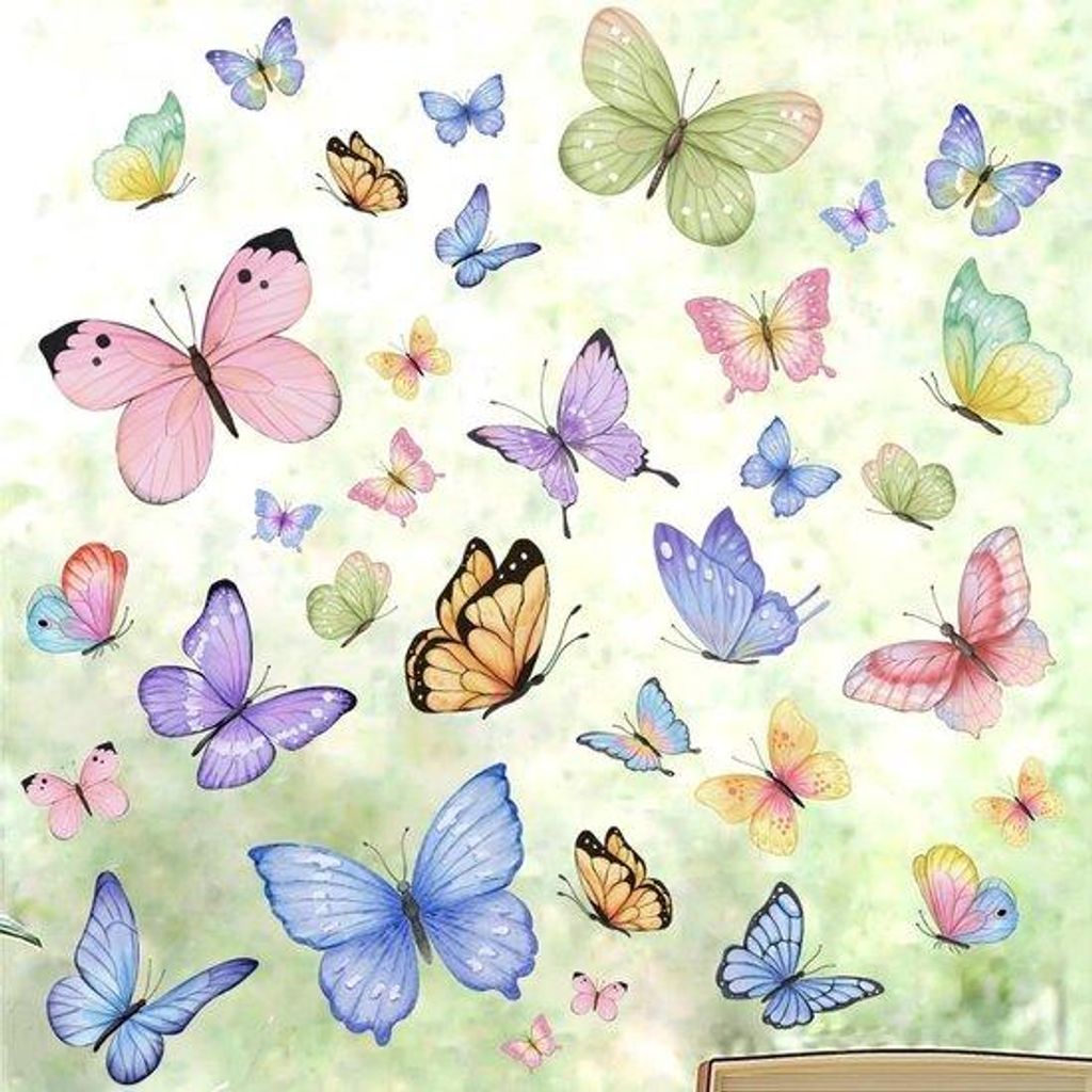 Raamstickers selbstklebend kinderkamerraum Schmetterlinge pastellfarben 34er Set