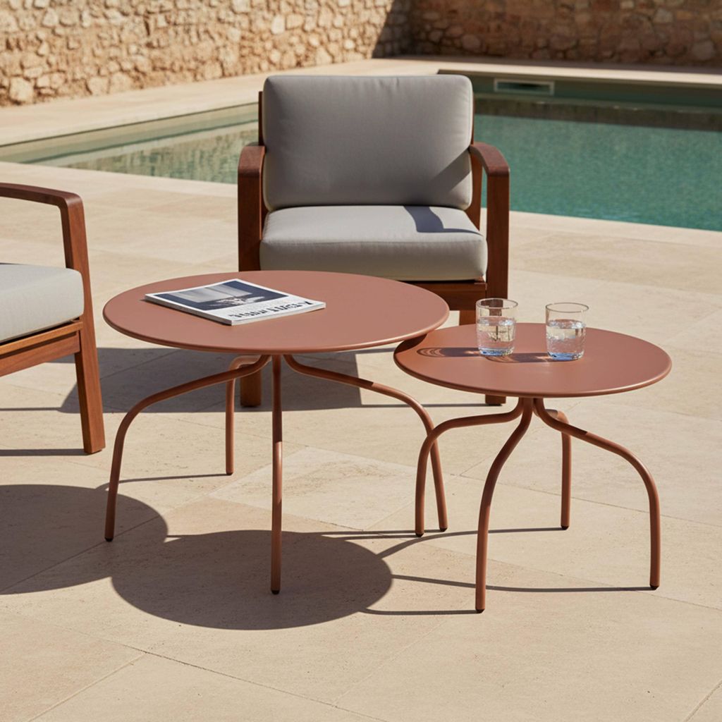 Set aus 2 ineinander schiebbaren Garten-Couchtischen Farbe lehmfarben - Oviala Venise