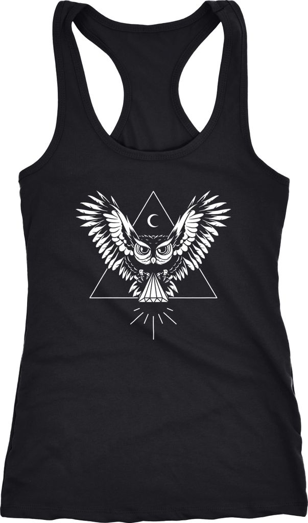 cooles Damen Tank Top Eule Owl Racerback Tanktop Neverless schwarz XXL