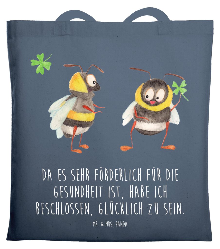 Mr. & Mrs. Panda Baumwolltasche Hummeln Kleeblatt - Indigo Blue - Geschenk, Spruch Positiv, glücklich Werden, sein, Lustige Sprüche, Biene, Lapto...
