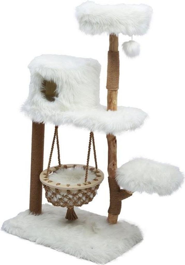 Kletterbaum Populus Polarweiß 154cm mit Liegeplätzen, Hängematte und Haus