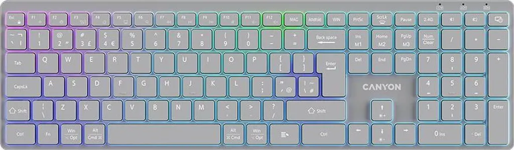 Clavier sans fil Canyon CNS-HBTK11G - Fini les câbles avec le RGB Gris