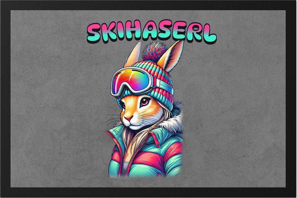 Skihaserl Fußmatte Ski Winter Hase Alpenlustig Retro