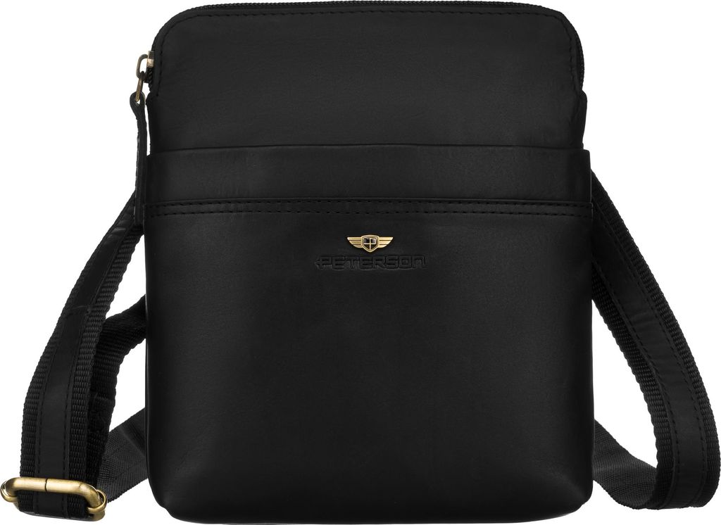 Peterson | Herren Umhängetasche, aus Leder, im Vintage-Stil, Schwarz, 17x20x3 cm