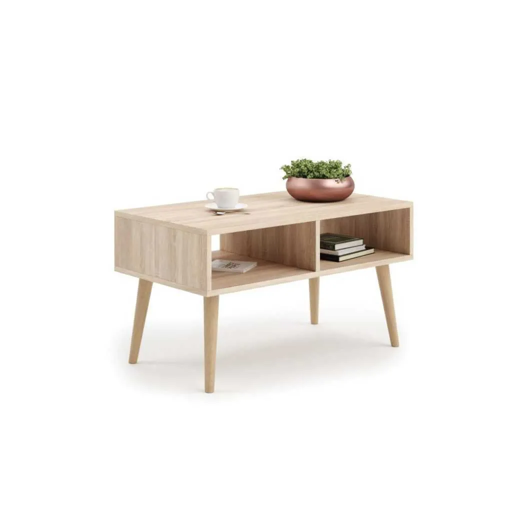 Table basse scandinave Sandi rectangulaire bois et blanc mat