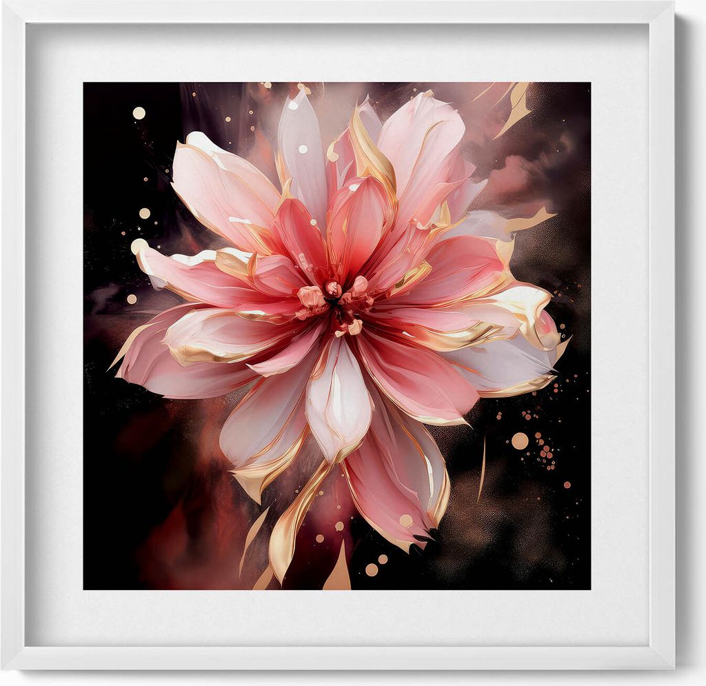Romantische gemalte Blume– Wandbild mit Rahmen – Gerahmtes Produktbild 