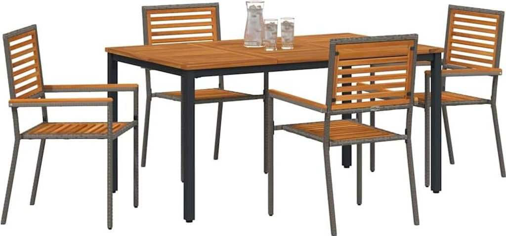 Möbel Garten Essgruppe 5er Set,multifunktional& Moderne - Grau und Braun Poly-Rattan - Stühle für Garten, Balkon CLORIS7205359