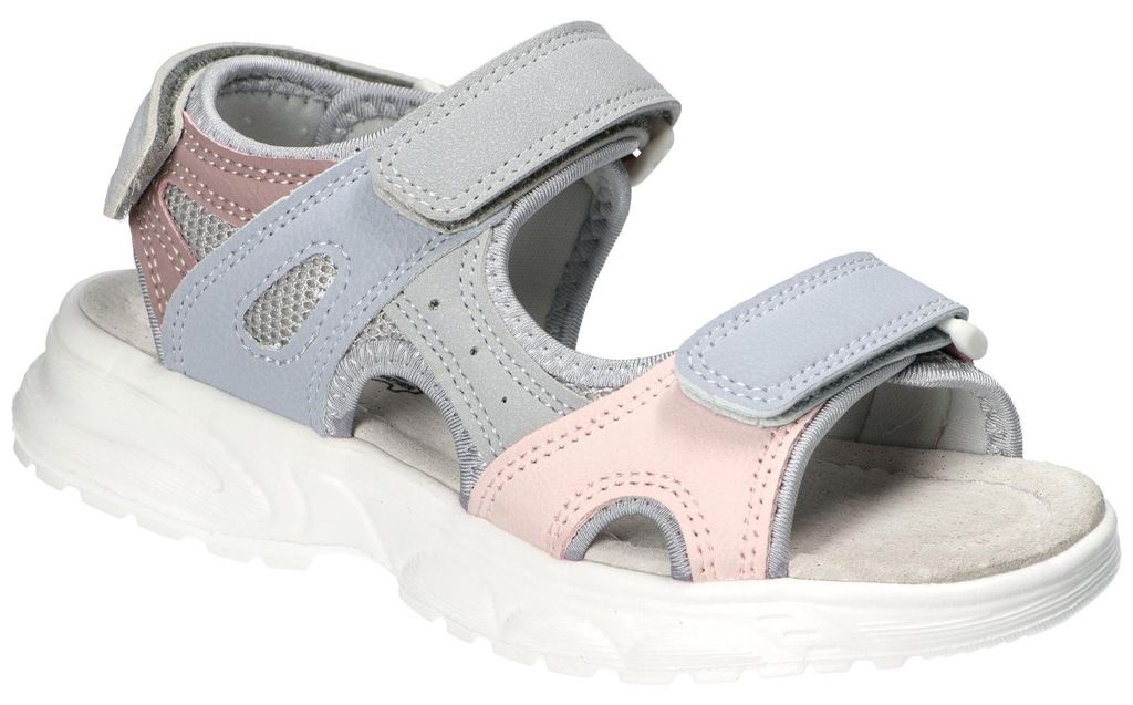 American Club XD186, Mädchen Sandalen Klettverschluss Leder-Einlegesohle leicht bequem, Grau 33