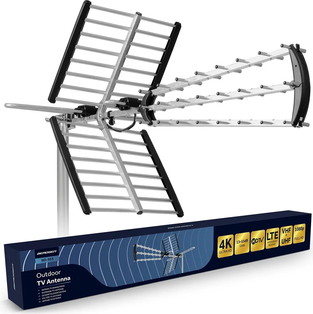 Antenne TV extérieure Berdsen BD-953 puissante pour signal 4K Ultra HD