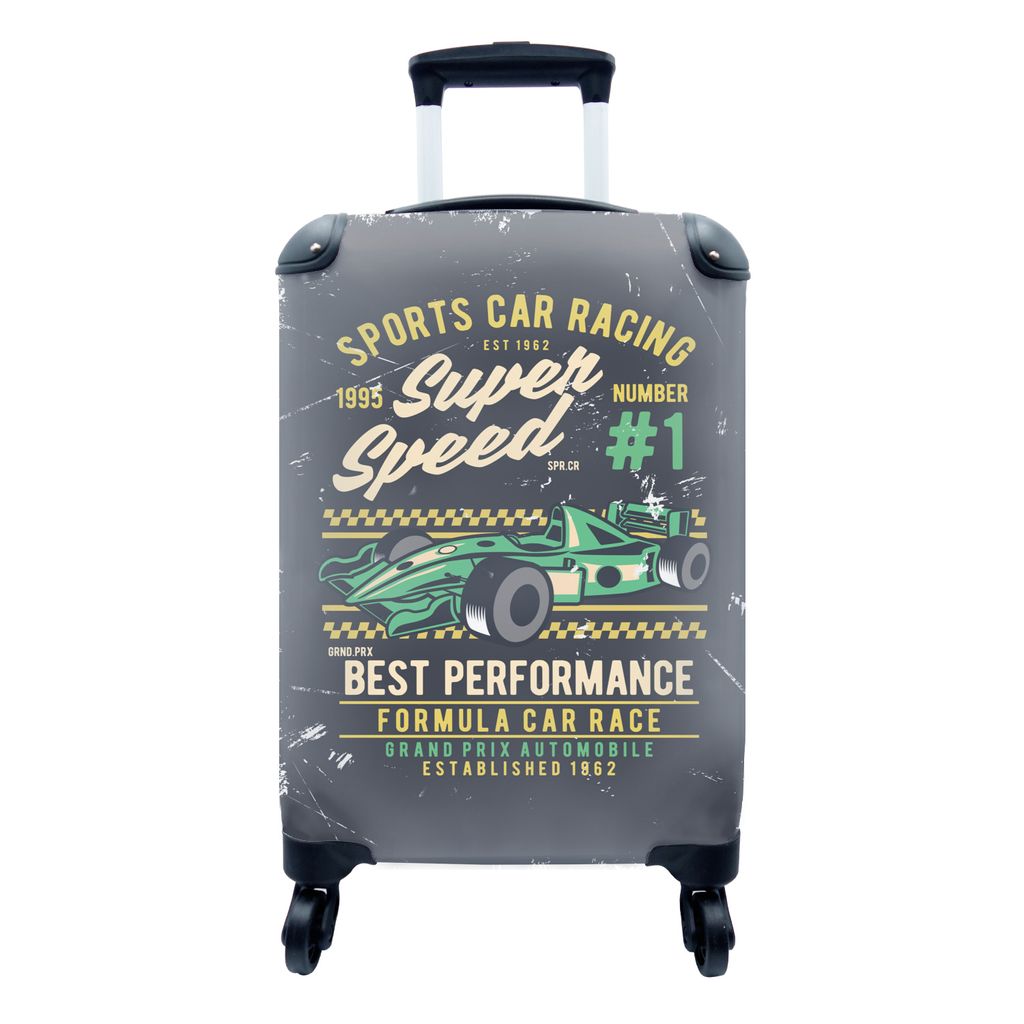 MuchoWow Koffer Handgepäck Trolley Rollkoffer Kleine Reisekoffer mit 4 Rollen - Auto - Rennen - Retro - Zeichnung - Cabin Size < 55x40x23 cm & 5...