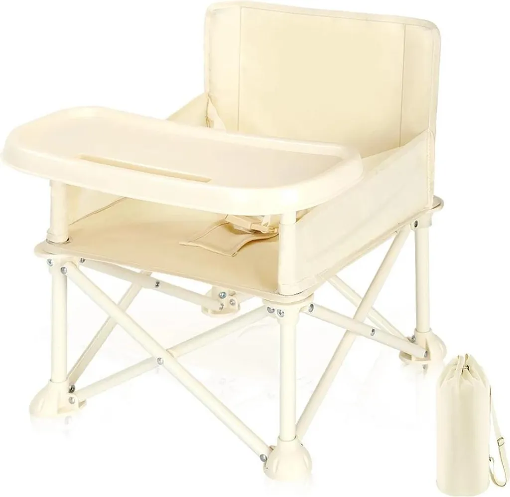 Seggiolone Pappa Legno Beige: Poggiapiedi Regolabile e Cuscino Morbido
