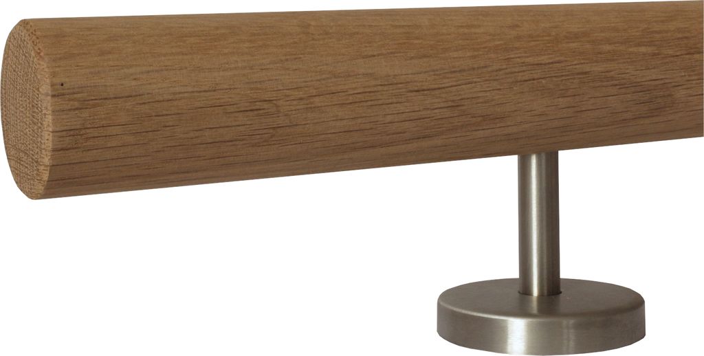 TIBU Eiche unbehandelt Holz Handlauf Geländer 0,3m - 5m, Länge 250 cm, Ende gefast und 4 gerade Halter