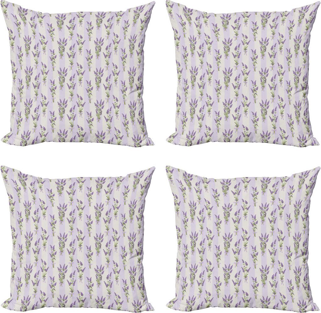 ABAKUHAUS Lavendel Kissenbezug Set (4 Stück), Streifen und Blumen, Moderner Doppelseitiger Digitaldruck, 60 cm x 60 cm, Lila