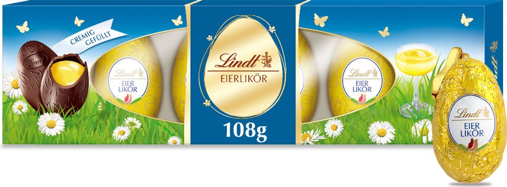 Lindt Schokoeier Eierlikör cremig gefüllt mit edlem Produktbild 