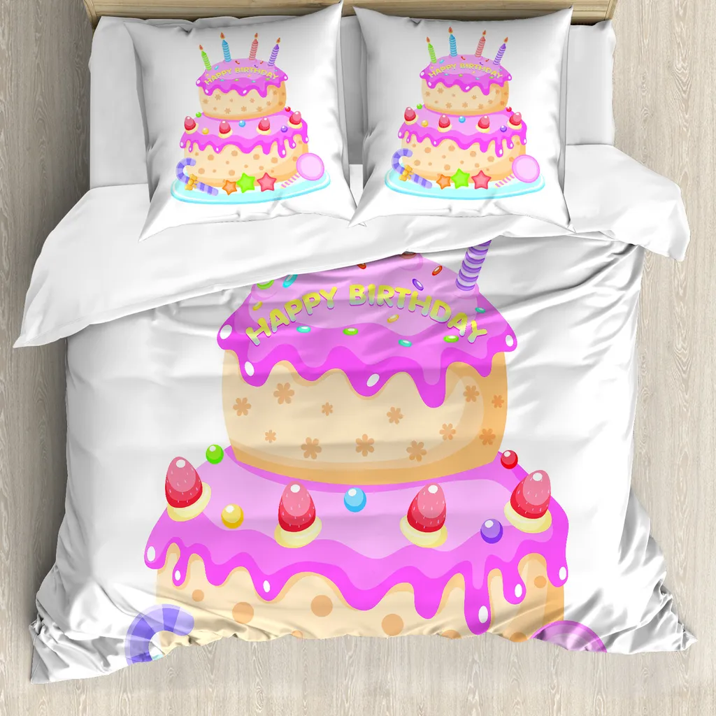 ABAKUHAUS Set copripiumino per letto matrimoniale, torta di compleanno, antiacaro, adatto a chi soffre di allergie, con federe, rosa chiaro