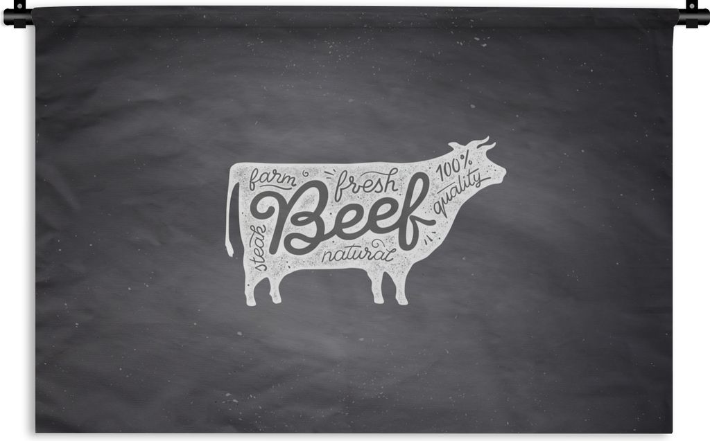 MuchoWow Wandteppich Wandbehang Kuh - Steak - Weiß 90x60 cm Tapisserie Dekoration Wandtuch - Wandskulpturen - Bildteppich