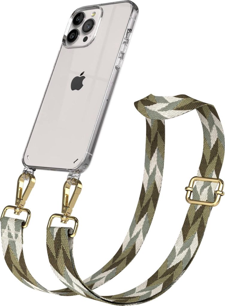 EAZY CASE Handykette - Verstellbarer Trageriemen kompatibel mit Apple iPhone 13 Pro Max, Handykordel mit transparenter Silikon-Hülle, Karabiner Go...