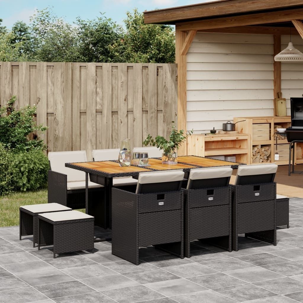 Maison Exclusive - 11-tlg. Garten-Essgruppe mit Kissen Schwarz Poly Rattan