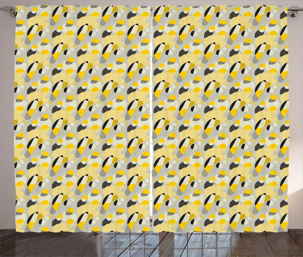 Rideau Facile à Poser avec Crochets pour Salon - Style Gris Jaune 280x225