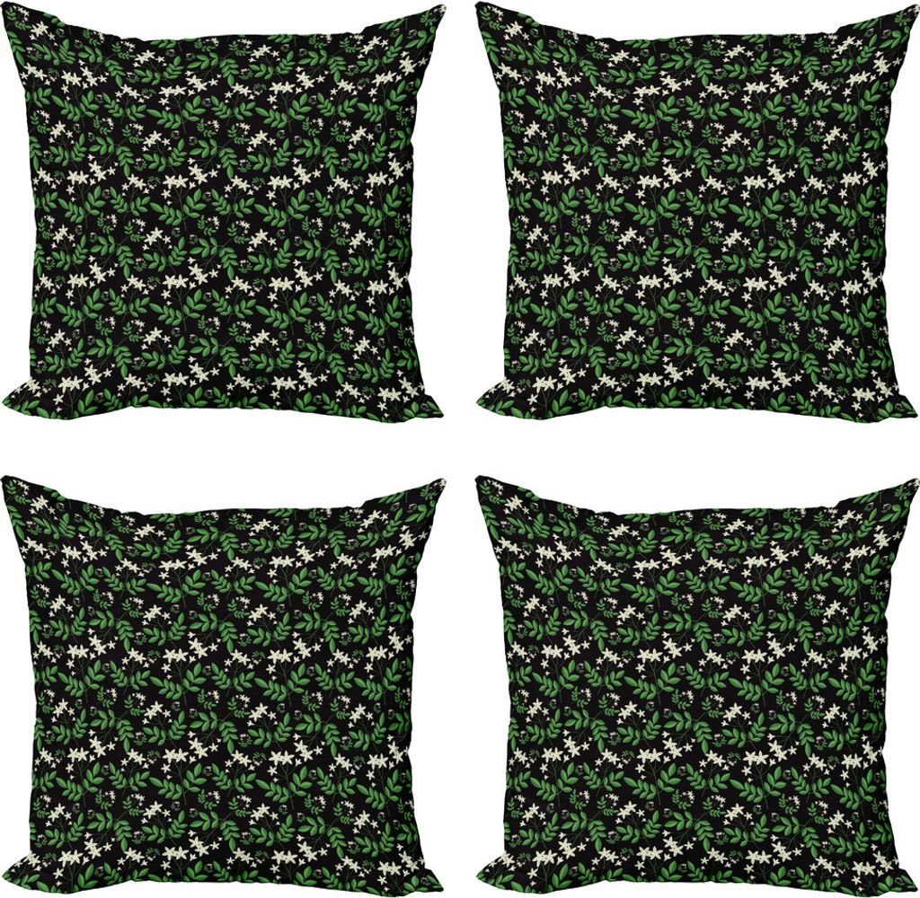 ABAKUHAUS Jasmin Kissenbezug Set (4 Stück), Botanische Branches, Moderner Doppelseitiger Digitaldruck, 50 cm x 50 cm, Dark Purple Fern Green