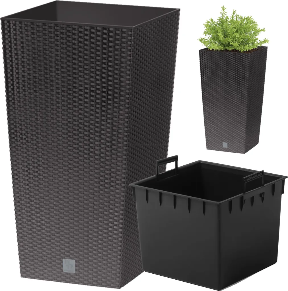 Pot de fleurs carré RATO SQUARE Prosperplast Umbra aspect rotin tressé