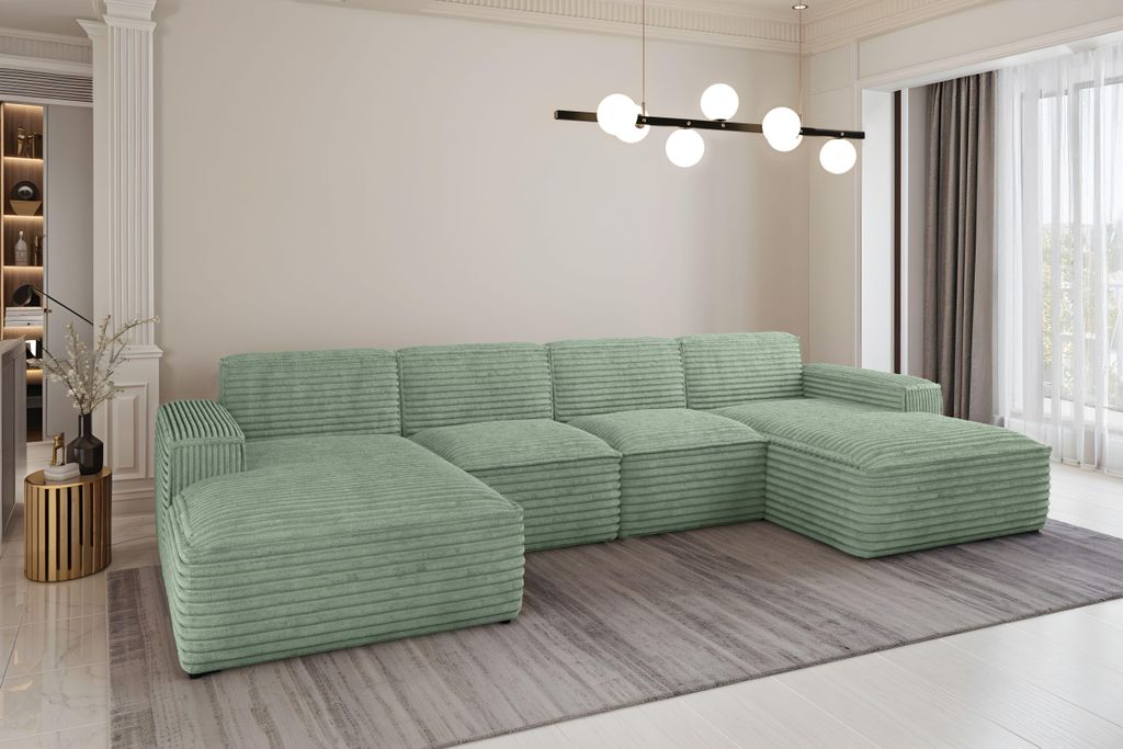 Ecksofa U-Form Siena mit Stoff Velo OLIVE