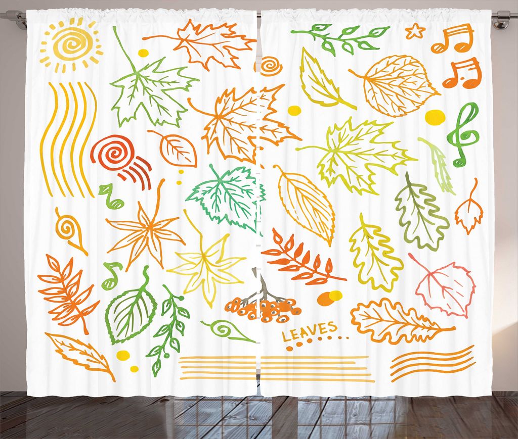 ABAKUHAUS Blätter Rustikaler Gardine, Autumn Sun Simplistic Hinweise, Wohnzimmer Universalband Gardinen mit Schlaufen und Haken, 280 x 225 cm, Meh...