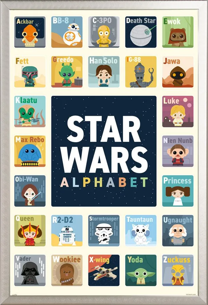 Regalo Star Wars: Poster Alfabeto con Cornice Alluminio Argento