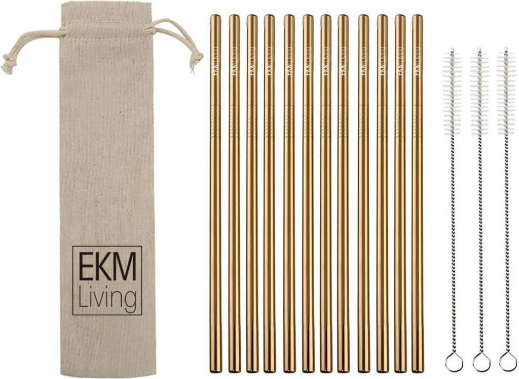 EKM Living Edelstahl Strohhalme 12er Set Kupfer gerade GmbH, Trinkhalme, bruchfest, wiederverwendbar, spülmaschinengeeignet, plastikfrei (Kupfer g...
