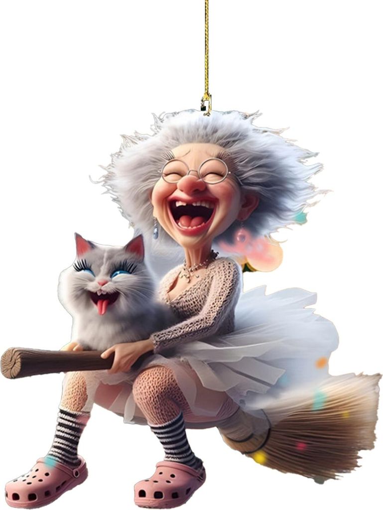Acryl-Auto-Rückspiegelanhänger, Feenprinzessin/alte Dame, Weihnachtsschmuck, 2D, flach, zum Aufhängen am Auto, für Weihnachtsbaumdekoration