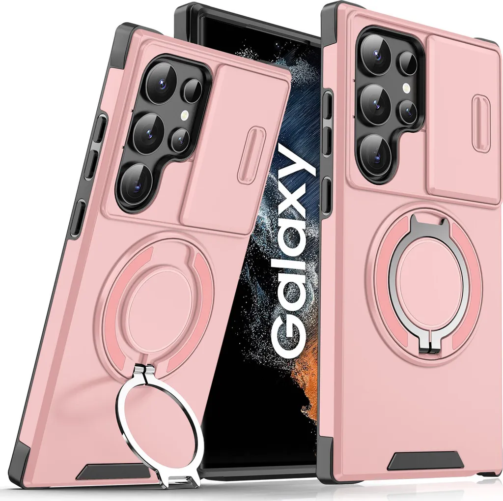 Cover Samsung S22 Ultra 5G Rosa Antiurto con Supporto Magnetico Auto