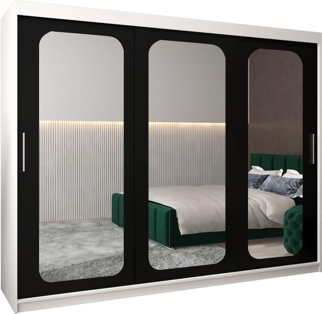 MEBLE KRYSPOL Promo 3250 Schlafzimmerschrank drei Schiebetüren - Mattweiß + Mattschwarz
