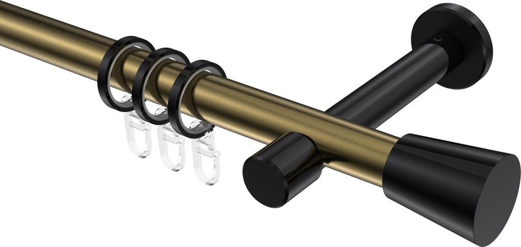 Interdeco Gardinenstange / Vorhangstange Messing Antik / Schwarz, Typ Prestige Sitra (Konus), 20 mm Ø 1-läufig, 520 cm
