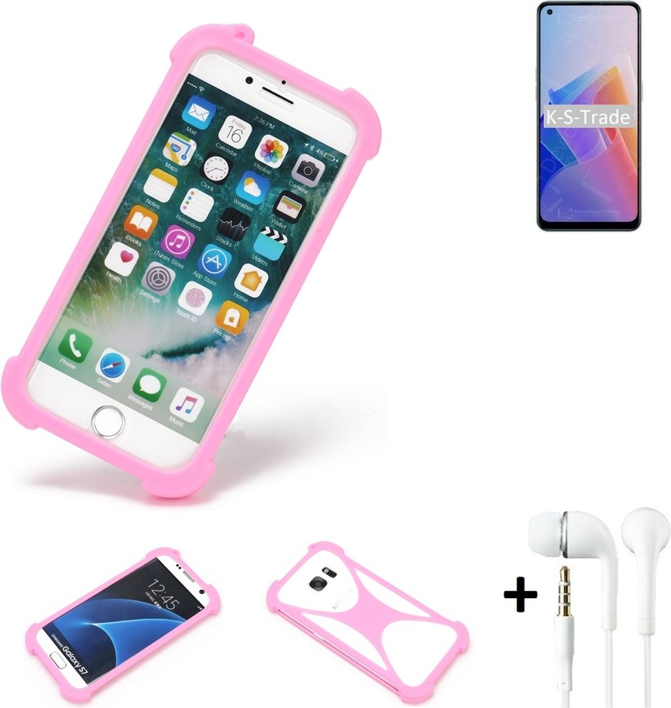 K-S-Trade Bumper + Kopfhörer kompatibel mit Oppo Reno7 Z 5G Handy Hülle Schutzhülle Silikon Schutz Hülle Cover Case Silikoncase Silikonbumper TPU
