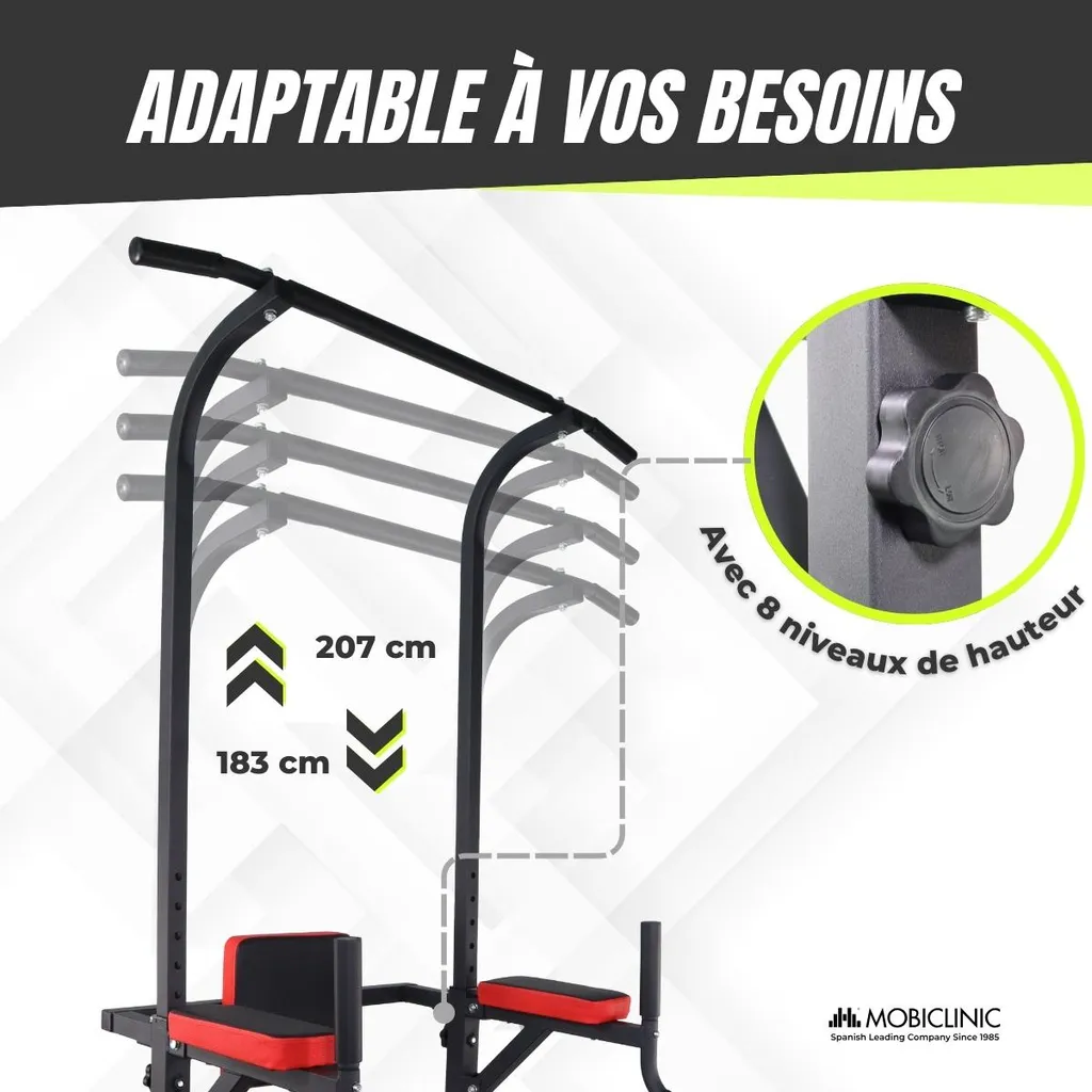 Mobiclinic MultiFit Power Tower Station de Musculation Dips 100 kg