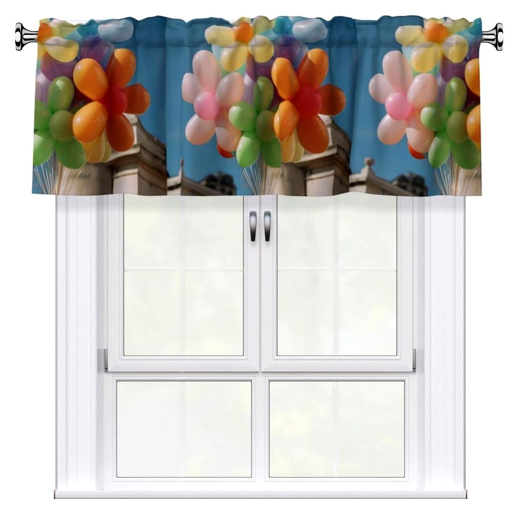 Bunter Blumen-Ballon-Vorhang mit kurzer Stange, 137,2 x 45,7 cm, für Küchenfenster, Badezimmer, Waschküche und Studios