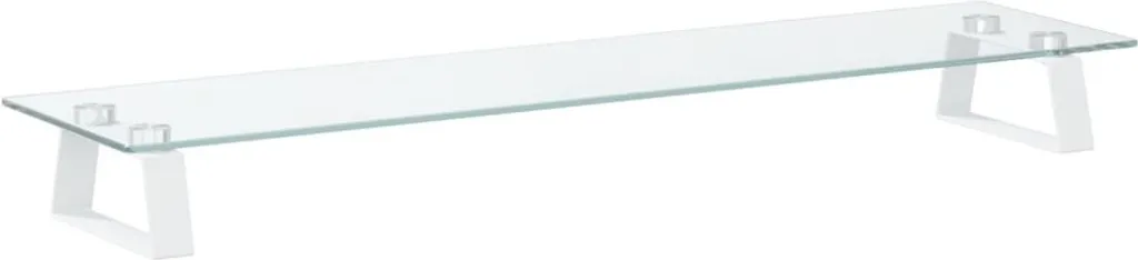 Support d'écran blanc 80x20x8 cm en verre trempé et métal robuste