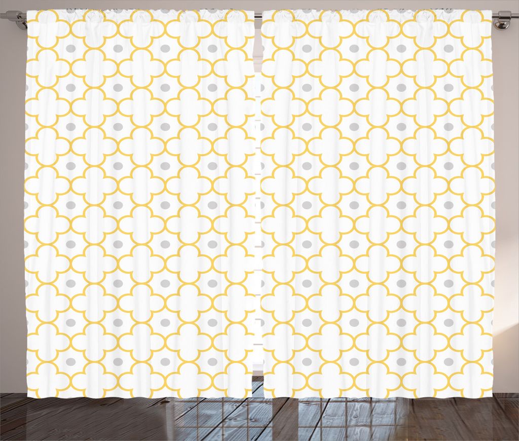 ABAKUHAUS marokkanisch Rustikaler Vorhang, Quatrefoil Dot Petals, Wohnzimmer Universalband Gardinen mit Schlaufen und Haken, 280 x 245 cm, Braun weiß