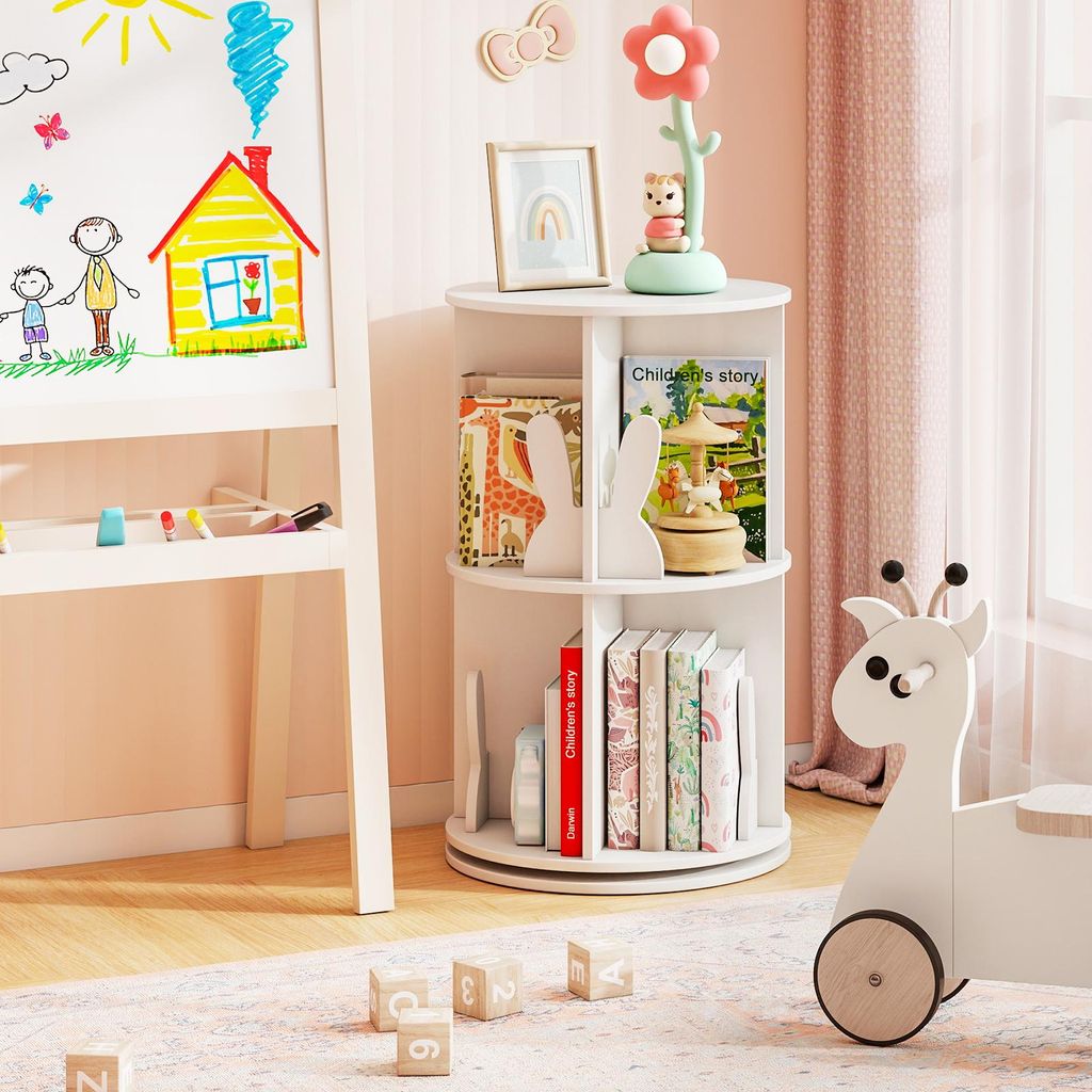 Libreria Girevole A 360° Con 2 Ripiani - Bianco, Per Libri E Oggetti - Foto 3