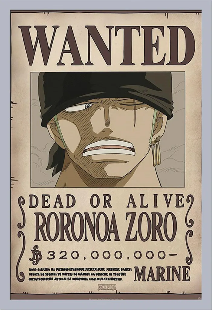 Quadro One Piece Zoro Wanted: Cornice Shinsuke MDF Argento 61x91