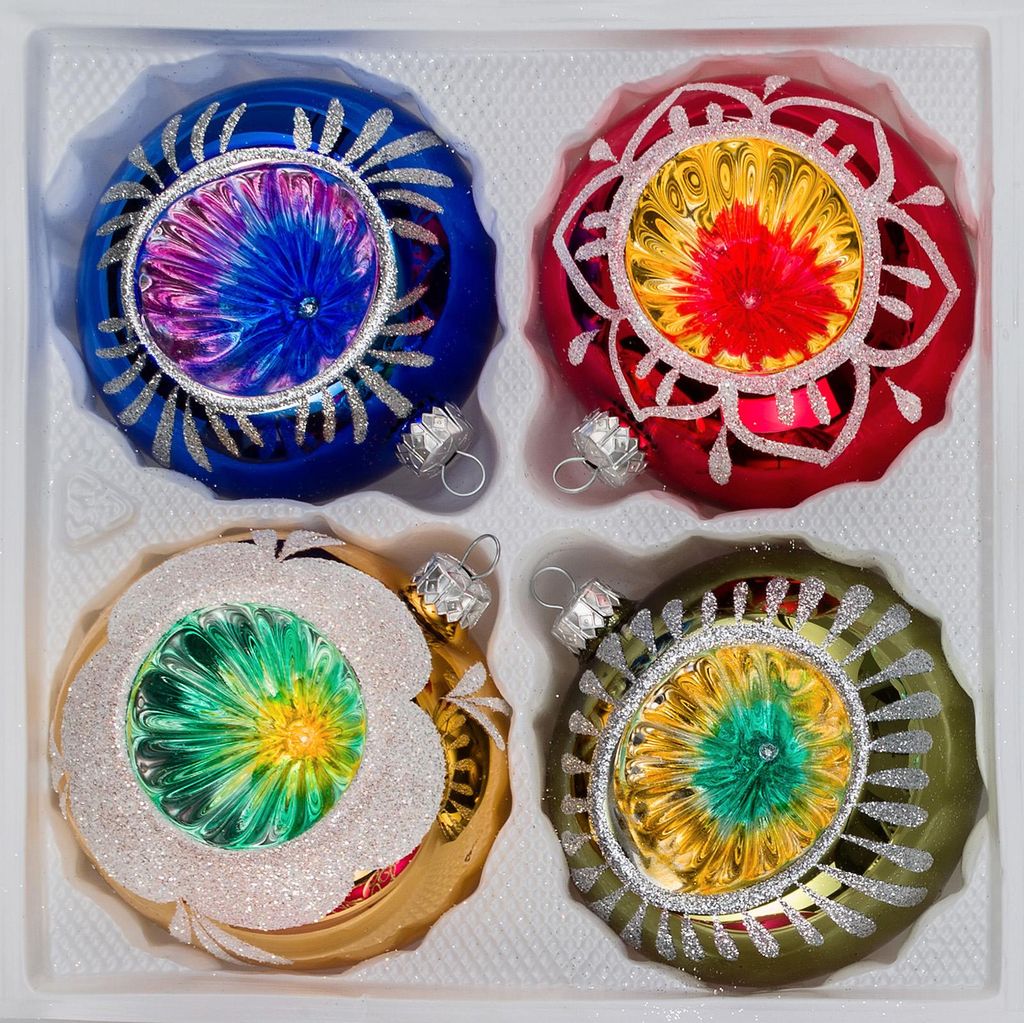 4 tlg. Glas-Weihnachtskugeln Set 10cm Ø in "Hochglanz Produktbild 