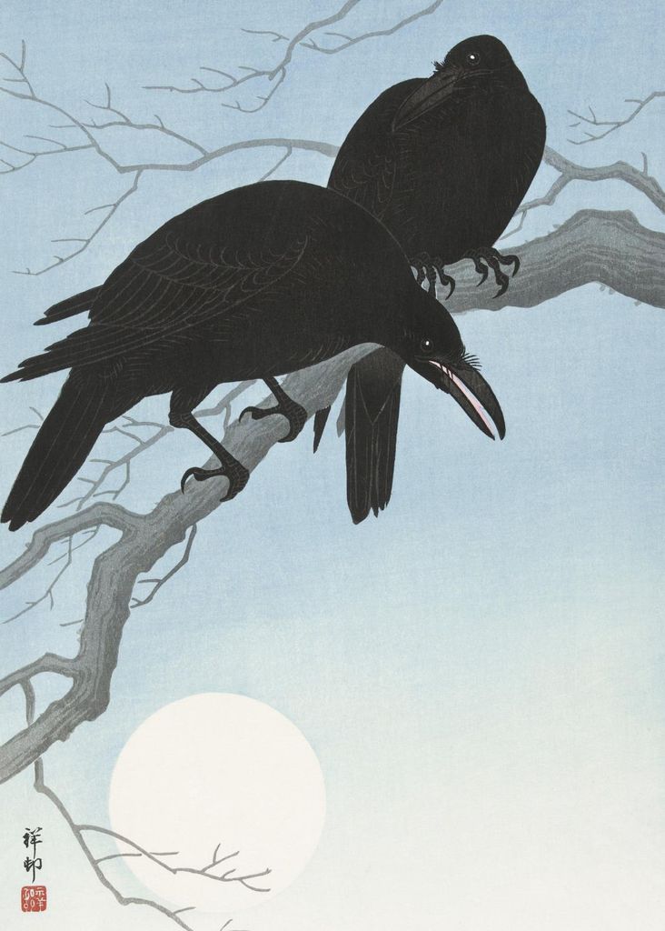 Plakat 50x70cm Zwei Krähen auf einem Ast, Japanischer Koson Vintage vom Salon