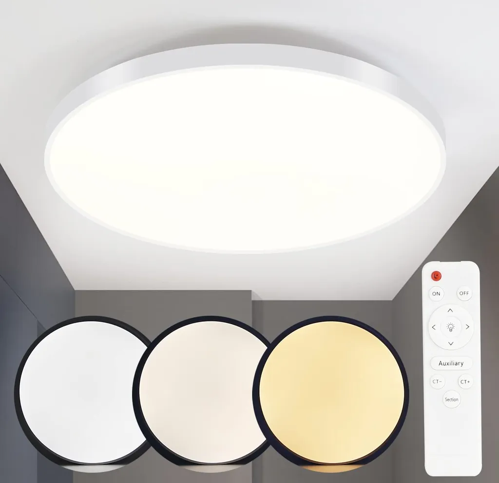 Plafonnier LED pour Cuisine et Salon ZMH 37cm Blanc avec Télécommande