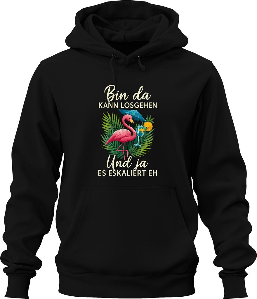 Bin da kann losgehen und ja es eskaliert Flamingo Cocktail Party Uni Hoodie Kapuzenpullover, Schwarz, L