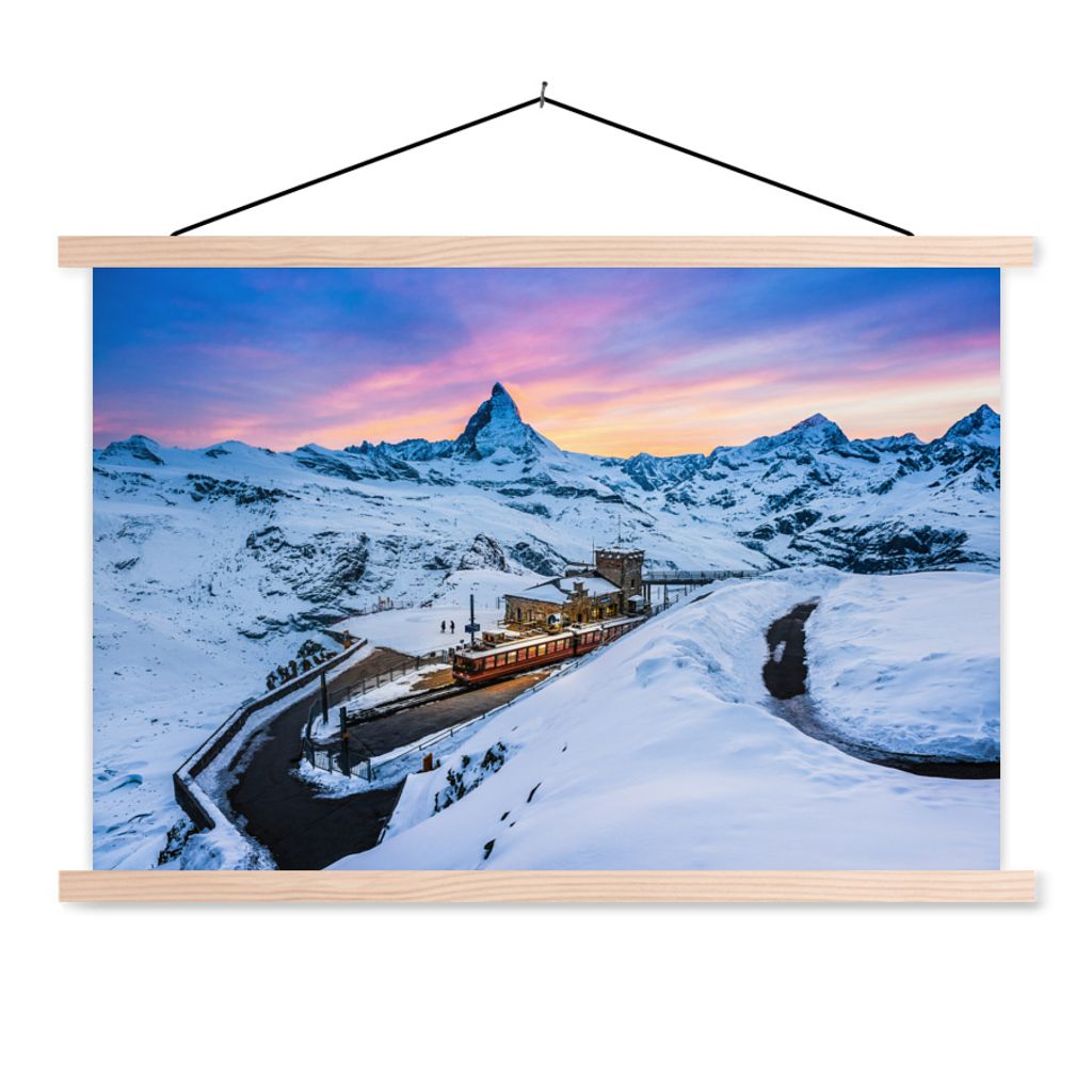 MuchoWow Textilposter Dämmerung am Schweizer Matterhorn bei der Gornergratbahn 60x40 cm mit holzfarbenen Rahmen - Bilder