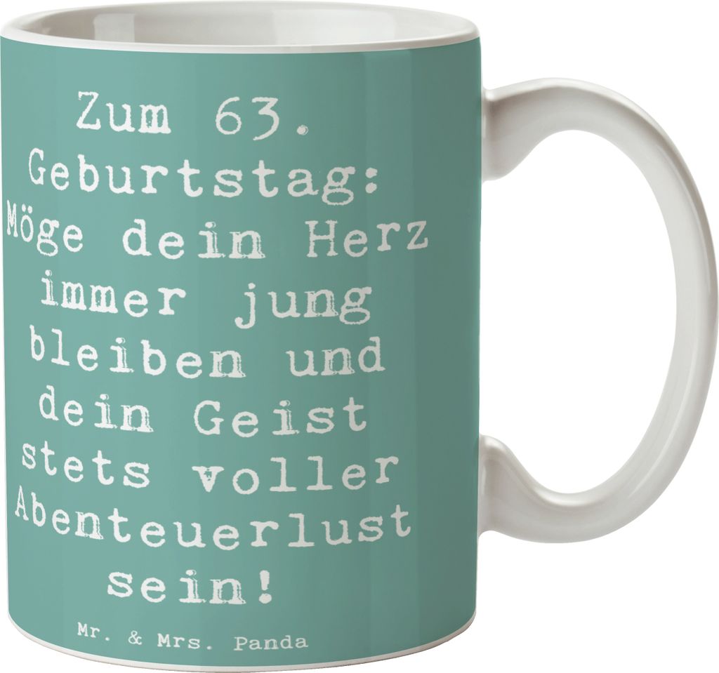 Mr. & Mrs. Panda Kaffeetasse Spruch 63. Geburtstag Jugendlicher Geist - Meeresbrise - Geschenk, Pott, Happy Birthday, Dekotasse, Becher, Teetasse, ...