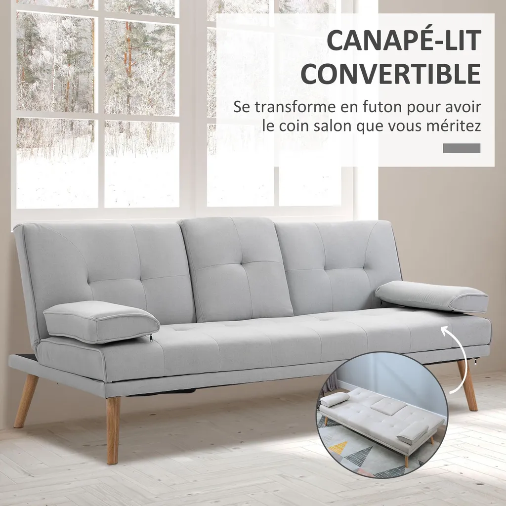 Canapé convertible confortable gris 3 places pour optimiser petit espace - 3