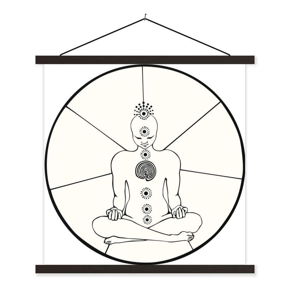 MuchoWow Textilposter Strichdarstellung der sieben Chakren 90x90 cm mit schwarzem Rahmen - Magnetisches