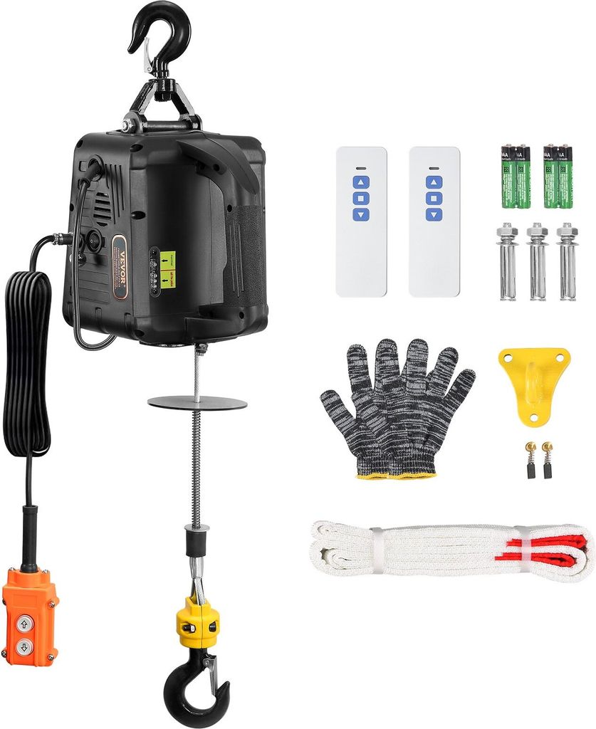 3 in 1 Elektrische Seilwinde 498,95kg Tragfähigkeit Seilhebezug Hubgeschwindigkeit ≥4m/min Motorwinde 7m Hubhöhe Seilhebezug 1500W Seilzug 3 St...