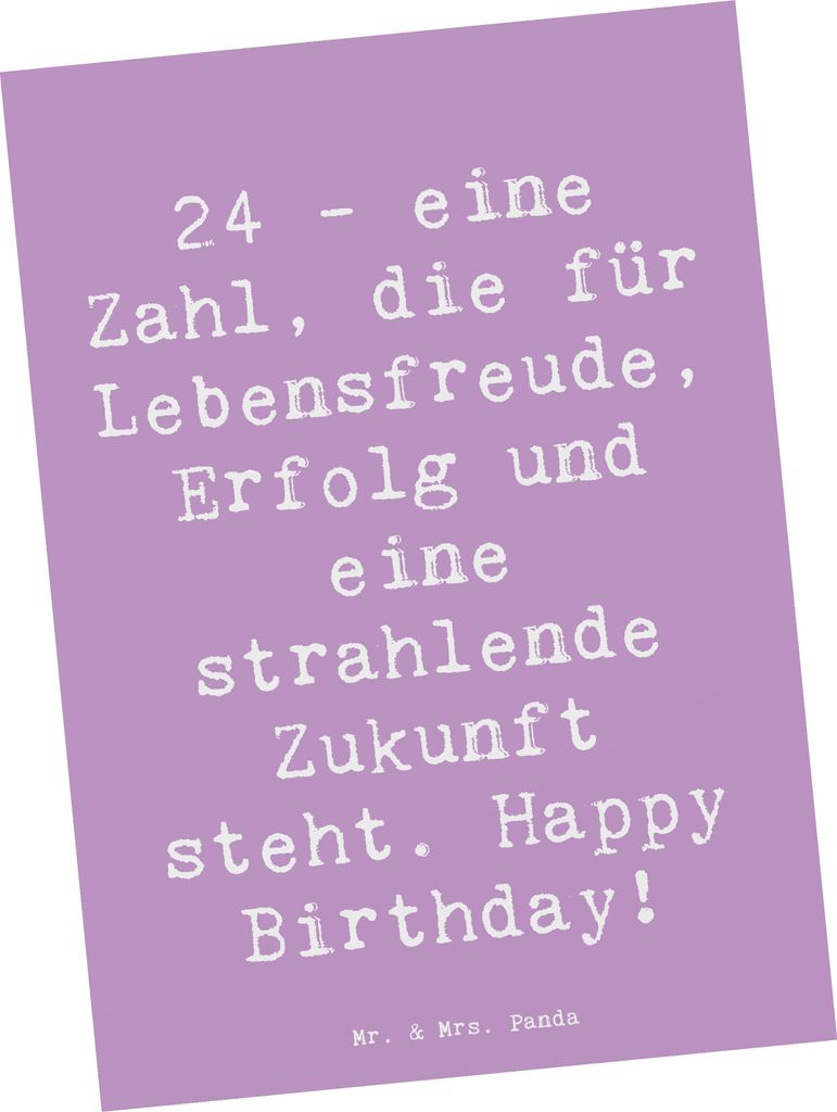 Mr. & Mrs. Panda Postkarte Spruch 24. Geburtstag - Lavendeltraum - Geschenk, Familie, Geburtstagsgeschenk, Grußkarte, Ansichtskarten, strahlende Z...